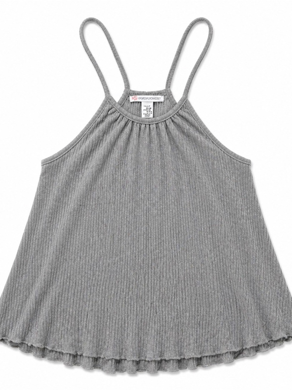 Blue-Gray Ribbed Halter Cami with Ruffle Hem